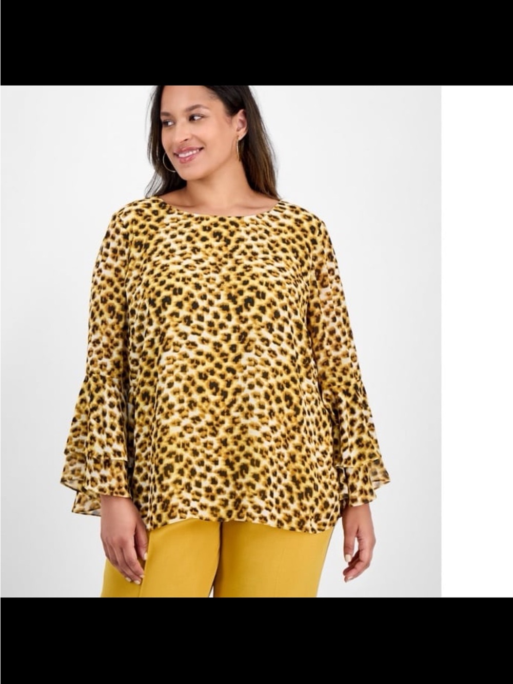 NWT kasper women’s plus size tiered ruffle sleeve print blouse size 1X